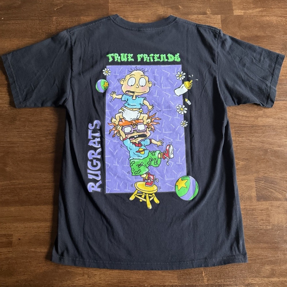 Nickelodeon Rugrats True Friends Mens T-shirt Size Medium Black Double Sided